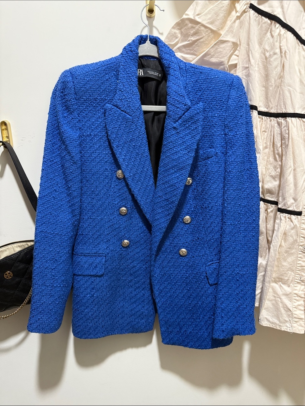Zara Double-Breasted Bright Blue Textured Blazer